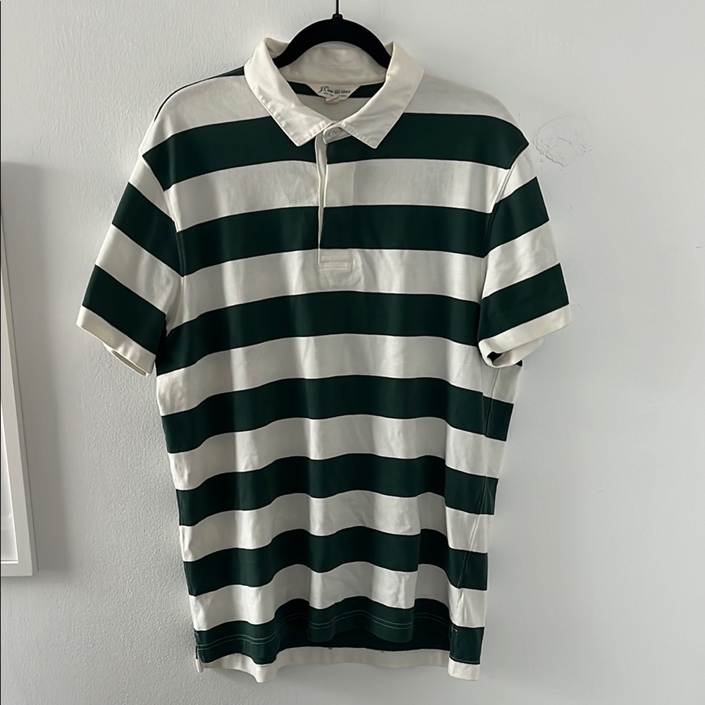 Green and White Striped Polo Shirt